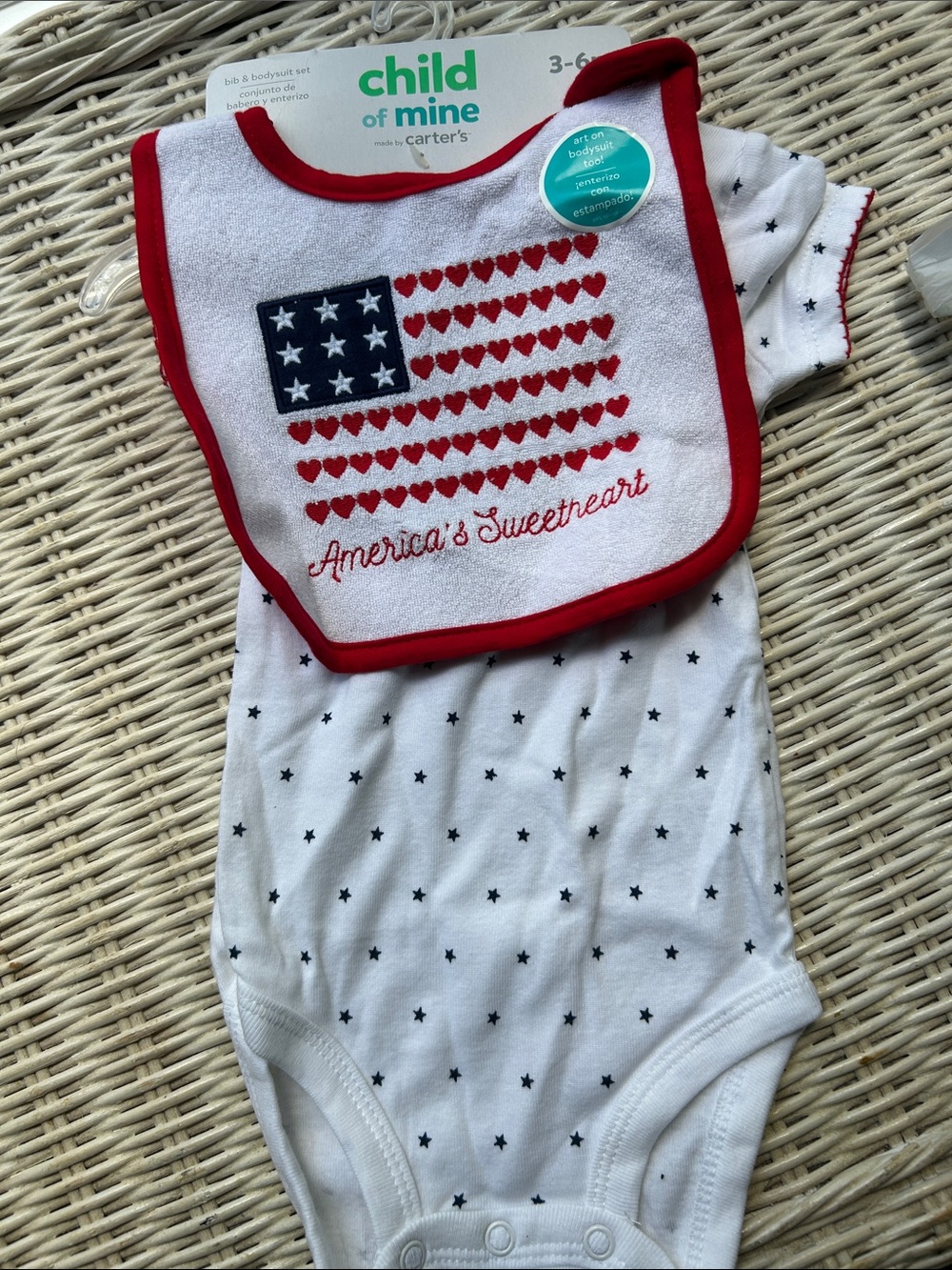 Carter's White Bib with Red Trim and Navy Star Flag Design